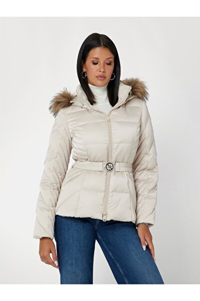 Guess Women's Olga Cream Fur Collar Coat