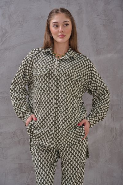 SHUGAA Rude Pocket Detail Channil Fabric Design Shirted Set