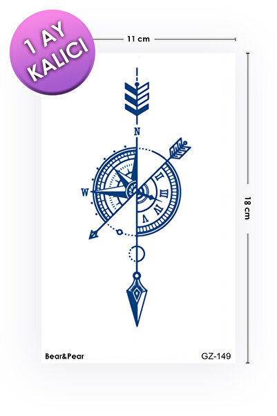 BP Tattoo 1 Ay Kalıcı Tattoo Pusula Saat Dövmesi Compass Tattoo
