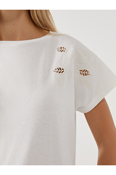 LC Waikiki Damski T-shirt z okrągłym dekoltem i haftem