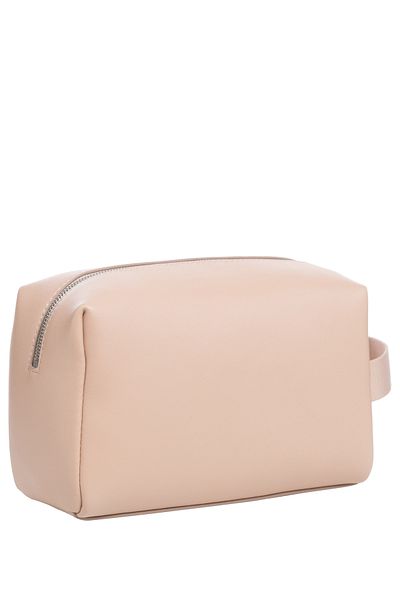 Calvin Klein Women's Zipper Closure Leather Pink Makeup Bag with Front Pocket