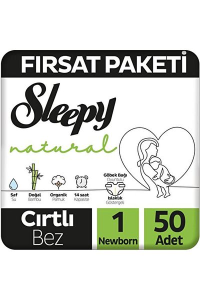 Sleepy Natural Size 1 Newborn Baby Diapers 50 Pack