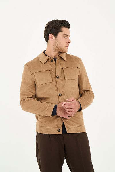 Frappoli Ανδρικό παλτό με κουμπιά Sports Slim Fit Suede Trench