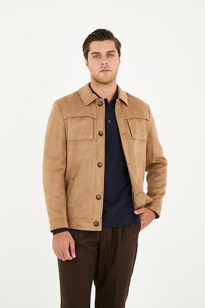 Frappoli Ανδρικό παλτό με κουμπιά Sports Slim Fit Suede Trench