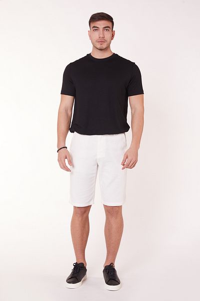 BRACCAS Men's Ecru Cotton Shorts - Half Elastic, Linen Look
