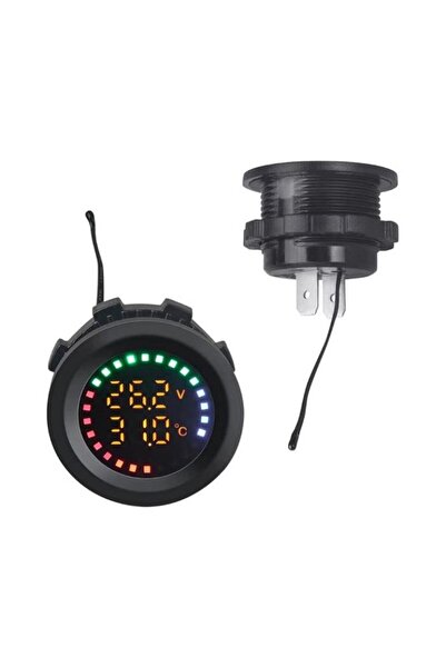 Genel Markalar Dijital Akü Voltaj Seviye ve Isı Ölçer 28mm Çap (12-24V DC) Yu...