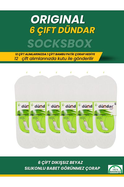socksbox 6 Pairs Bamboo Seamless White Silicone Banded Ballerina Socks/Dündar Socks Series/40-44
