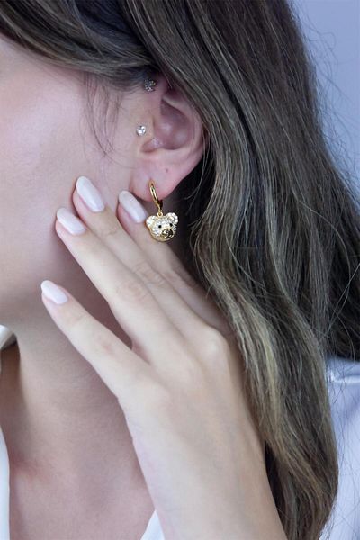 Sose Moda Gold Color Steel Teddy Bear Earrings