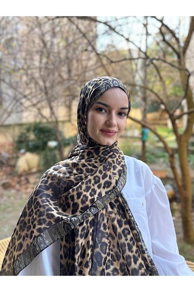 shalby Khaki Soft Cotton Shawl - Ethnic Leopard Pattern