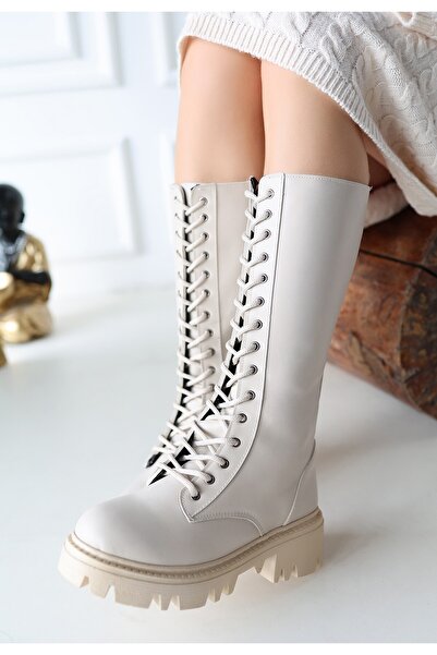 Erbilden Beige Colored Uliza Boots - Leather Laced Design