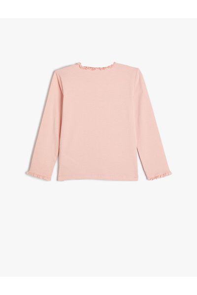 Koton Basic T-shirt Long Sleeve Crew Neck Ruffle Detailed Cotton