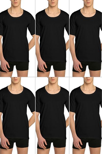 CENNETOĞLU Men's Wide Collar Combed Cotton Undershirt 6 Pack
