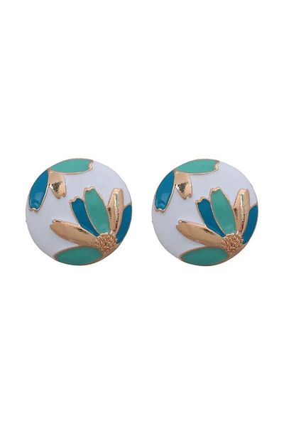 Pelin Aksesuar Green Blue Gold Floral Patterned Design Earrings