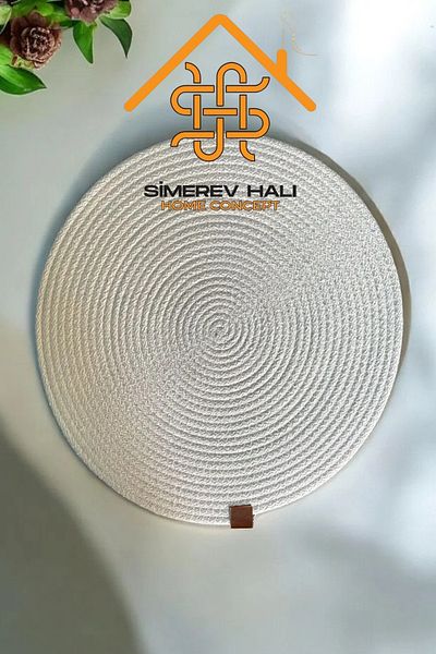 SİMEREV HALI HOME CONSEPT Supla 6 τεμαχίων American Service 32 cm Διάμετρος Φυσική ιακκία ύφανση Δώρο Σερβίτσιο δείπνου