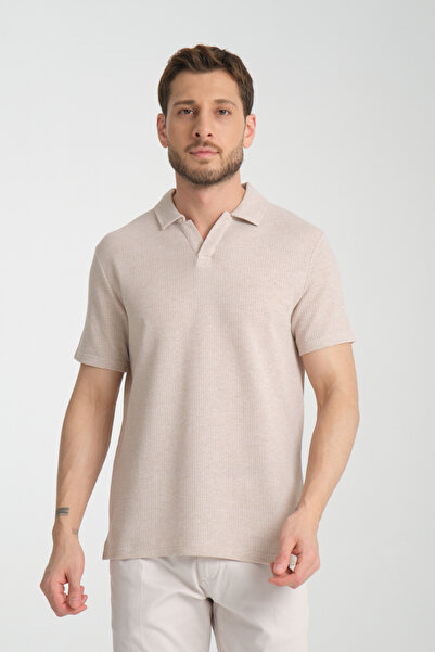 Frappoli Ανδρικό μπλουζάκι με λεπτή βάφλα με γιακά πόλο με κανονική εφαρμογή - 100% βαμβάκι