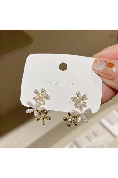 Pelin Aksesuar Kristalli İncili Üçlü Çiçek Küpe