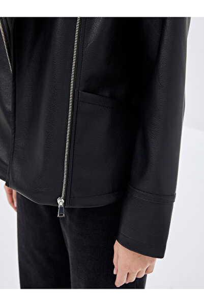 LC Waikiki Biker Yaka Kadın Deri Görünümlü Ceket