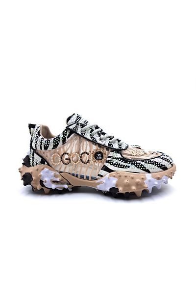 Guja Special Design Zebra Detail Stoned Beige Color Stylish Sports Sneaker Shoes