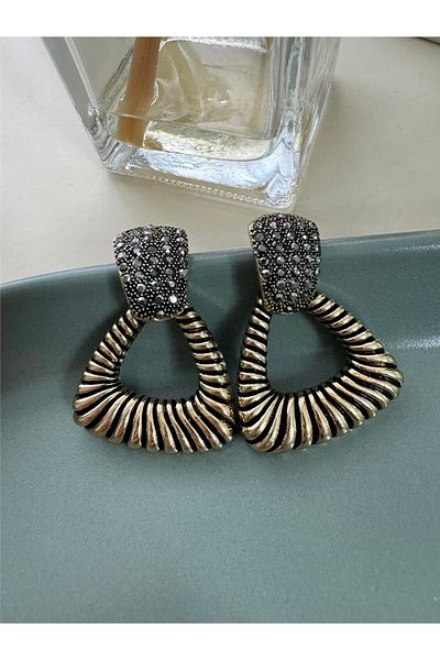 Pelin Aksesuar Smoked Stone Triangle Bronze Earrings