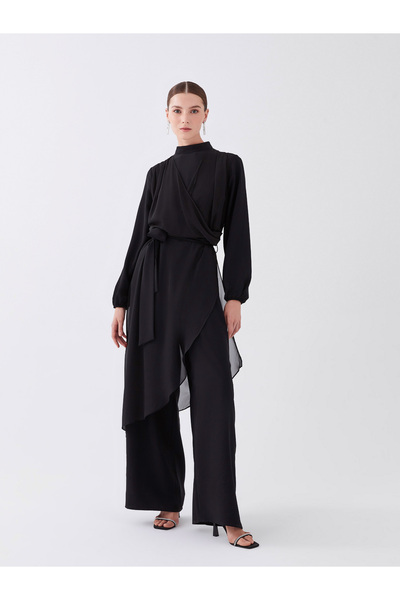 LC Waikiki Stand Up Collar Straight Long Sleeve Women's Evening Dress Jumpsuit