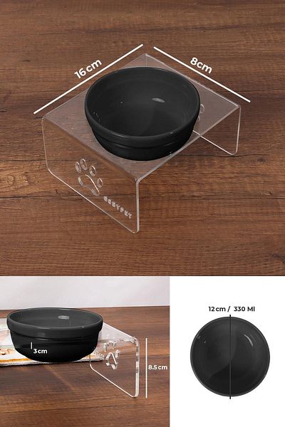 GOBYPET Single Ceramic Decorative Cat and Dog Plexiglass Food & Water Bowl Cat Mat