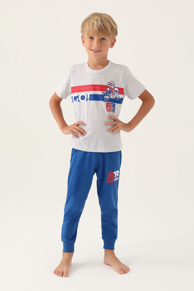 Rolypoly Costum de pijama gri cu mânecă scurtă pentru băiat