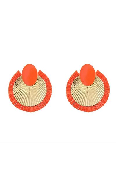 Pelin Aksesuar Orange Raffia Tassel Fringed Earrings