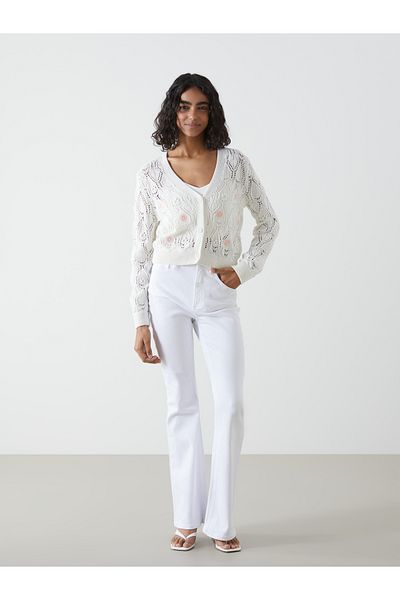 LC Waikiki Damen-Strickjacke mit V-Ausschnitt und Blumenmuster