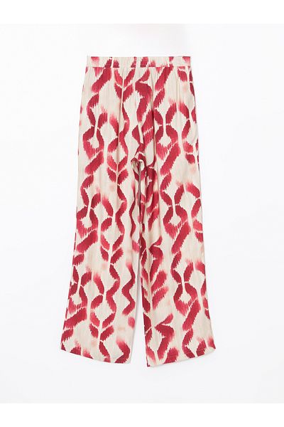 LC Waikiki Patterned Wide Leg Women's Trousers with Elastic Waist