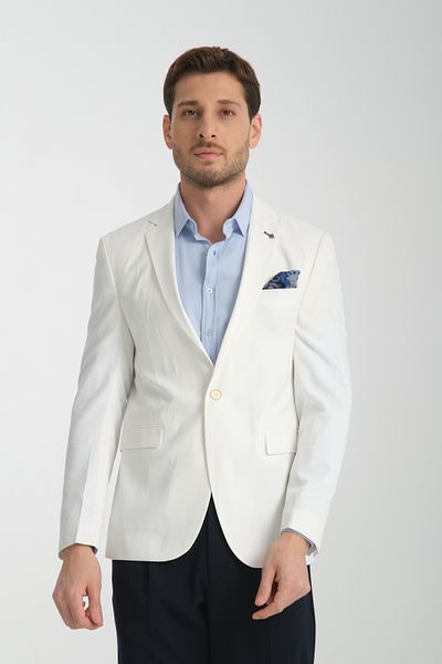 Frappoli Ανδρικό λευκό ύφασμα Polyviscon Silva Sports Slim Fit Blazer Jacket