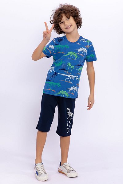 Rolypoly Dinosaur Cobalt Blue Boy Bermuda Suit