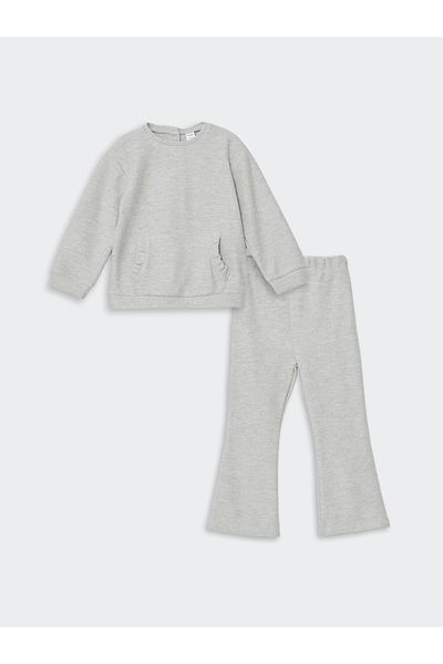 LC Waikiki Crew Neck Basic Long Sleeve Girls' Sweatshirt and Leggings Set of 2