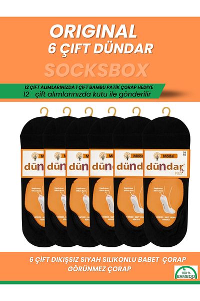 socksbox 6 Pairs Modal Seamless Black Silicone Banded Ballerina Socks/Dündar Socks Series/36-40