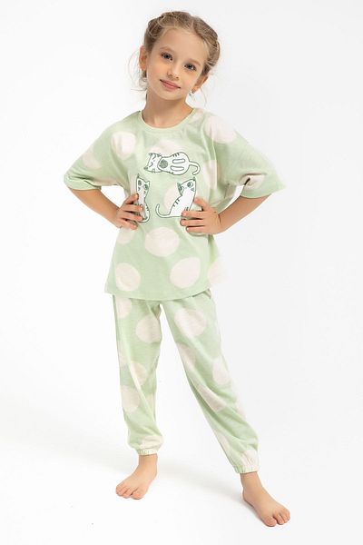 Rolypoly Cats Water Green Girl's Pajama Set