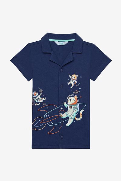 Penti Catstronaut-Hemd-Pyjama-Set für Jungen in Dunkelblau
