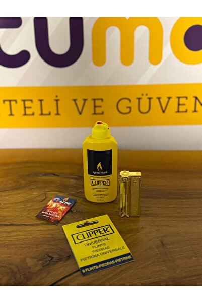 Clipper Muhtar Çakmağı  ve YArdımcı ÇAkmak Seti ( Fitil,Benzin 80 ml Teneke ve Çakmaktaşı)