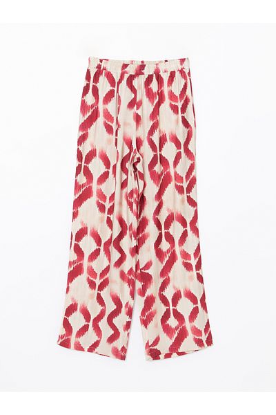 LC Waikiki Patterned Wide Leg Women's Trousers with Elastic Waist