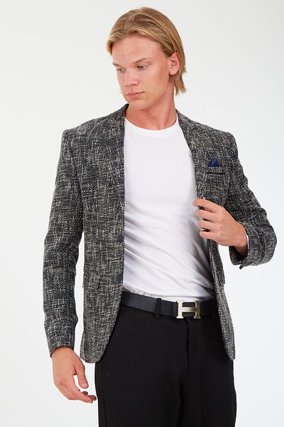 SPOSO 5118 Model Navy Blue Men's Blazer - Slim Fit Winter Jacket