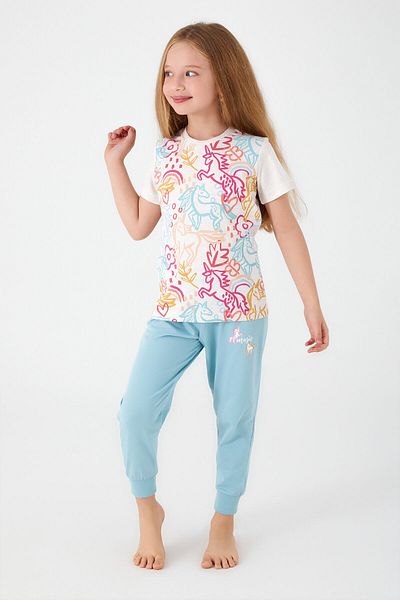 Rolypoly Unicorn Magic Cream Girl's Short Sleeve Pajama Set