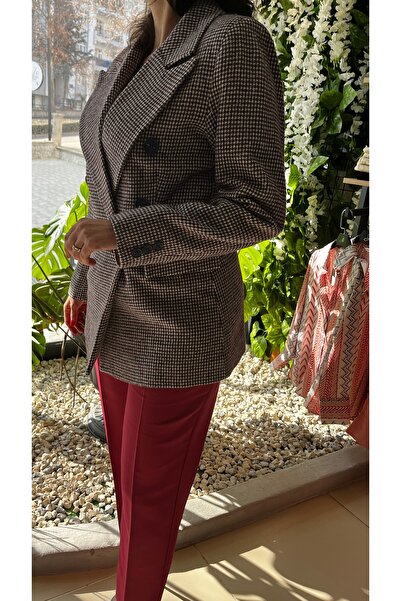 Marka Kruvaze Pötikare Desenli Çift Renkli Blazer Ceket