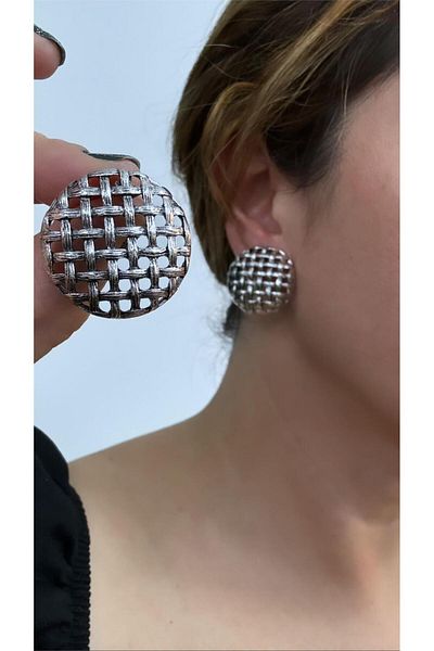 Pelin Aksesuar Silver Circle Cage Earrings