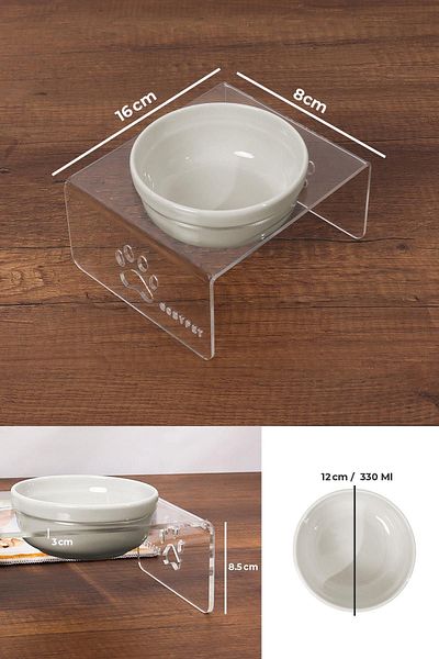 GOBYPET Single Ceramic Decorative Cat and Dog Plexiglass Food & Water Bowl Cat Mat