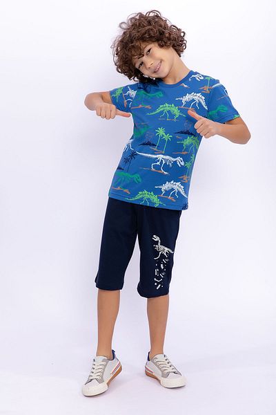 Rolypoly Dinosaur Cobalt Blue Boy Bermuda Suit