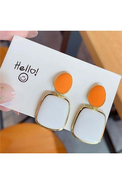 Pelin Aksesuar White Orange Enamel Earrings