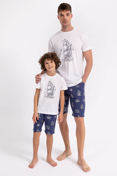 Arnetta Boy's Bermuda Set - Sailor Cream Navy Blue