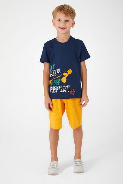 Rolypoly Sleep Repeat Navy Blue Boy Bermuda Suit