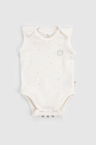 Little Gusto 2-Piece Organic Cotton Snap Fastener Twig Ecru Baby Undershirt Set