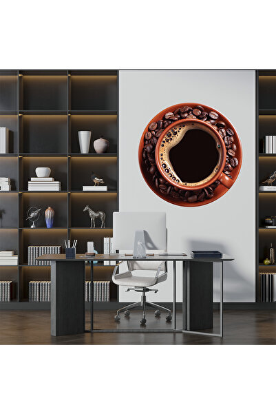 KOSS Dijital Στρογγυλό αυτοκόλλητο με φλιτζάνι καφέ και κόκκους καφέ, στρογγυ...