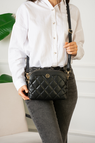 Morpelikan Geantă de umăr pentru femei, cu patru compartimente, cu curea de umăr reglabilă, de culoare neagră