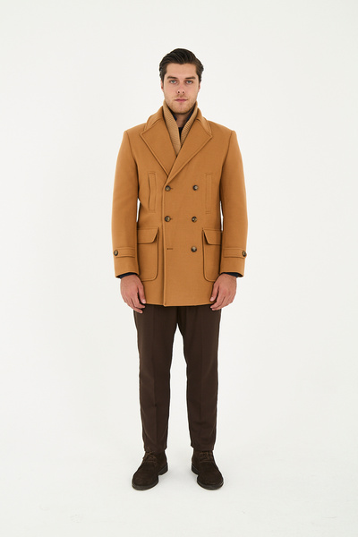 Frappoli Men's Stamp Double Breasted Coat - Thick Coat, Rib Collar, Standard Fit